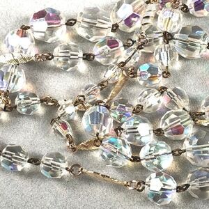 Vintage W. Germany Aurora Borealis 2 Strand Crystal Necklace Clip On Earring Set